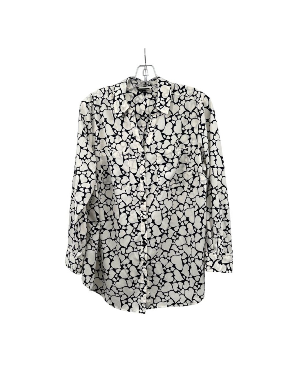 Talbots Heart Print Button Up Top Sheer Off White/Navy Size 1XP